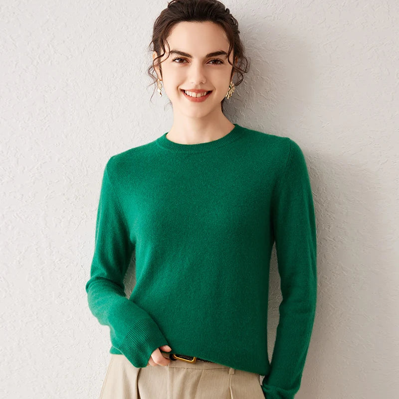 Women's 100% Pure Cashmere Sweater 2026 Fall Winter Crew Neck Long Sleeve Warm Soft Knitted Pullover New Knit Tops Women Clothes
