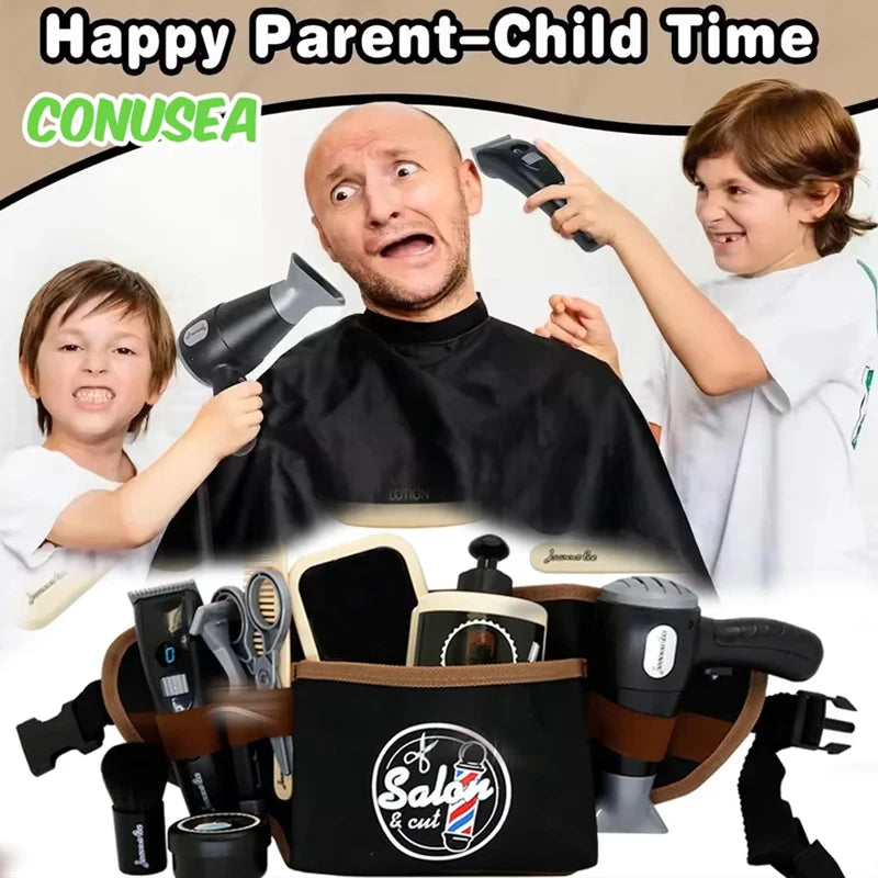 Kids Toys Barber Role Pretend Play for Boys Beauty Fashion Electric Hairdressing Cosmetics Tools Set Hair Salon Shaving Sets Toy