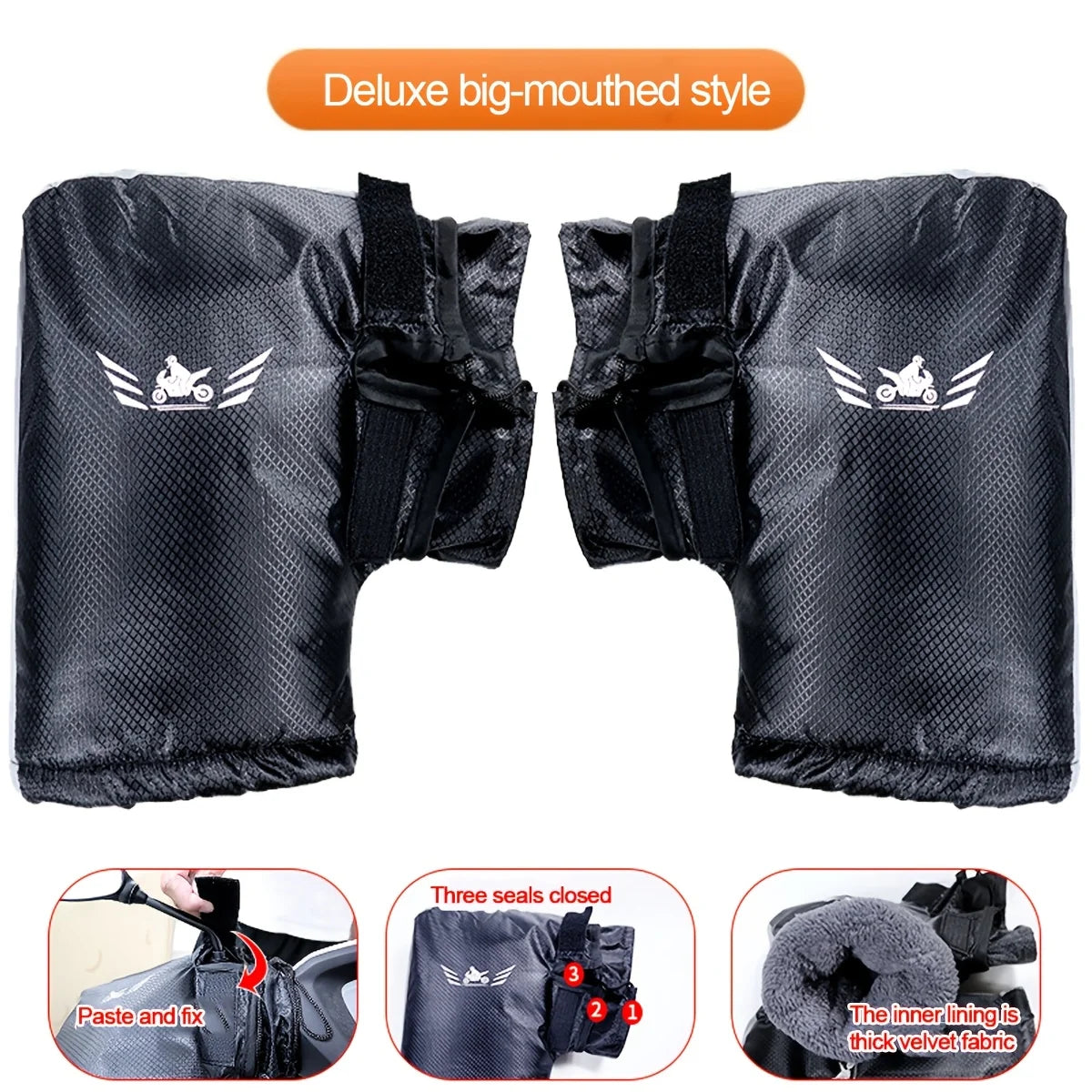 2PCS Winter Electric Bike Gloves - Warm Thickened Handle Covers, Rainproof & Windproof Motorcycle PU Leather Hand Protective Glo