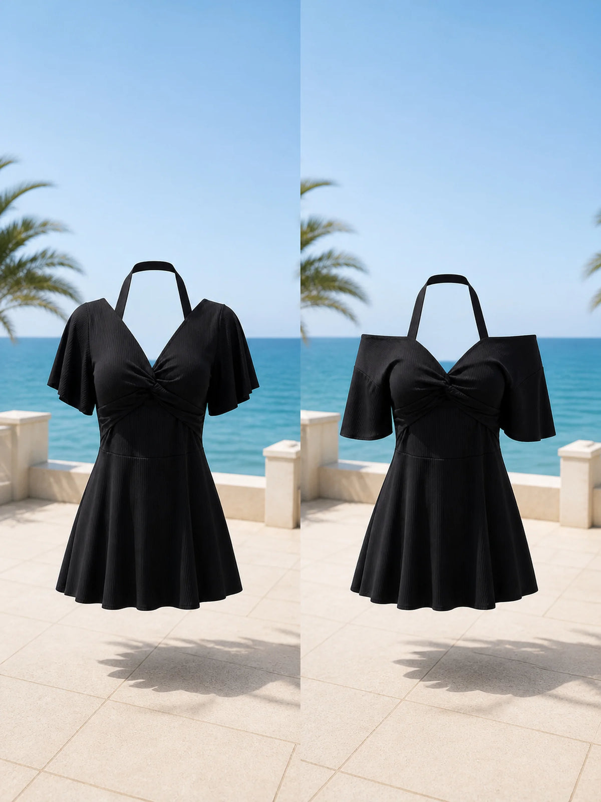 Black Dress Summer Dresses 2026 Sexy Dress Women Swim Dress One Piece Swimsuit Off Shoulder Halter Ruffle Skirted Beach Vacation