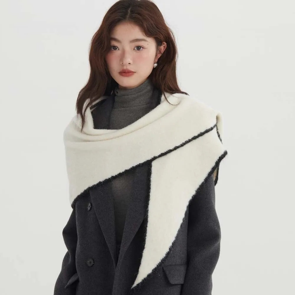 Neck Warmer Premium Triangle Scarf Soft Texture Thick Warm Knit Shawl Edged Trim Solid Color Winter Scarf Chilly Days