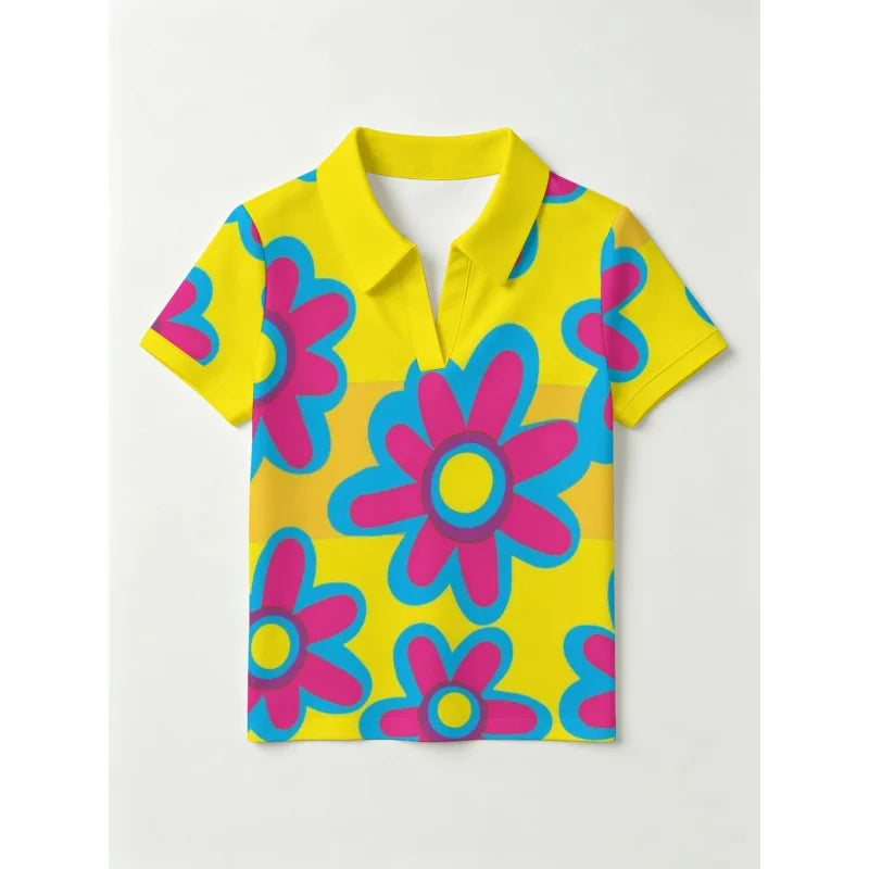 2026Women's Collared Versatile Shirt Without ButtonsYellow Orange GraphicsFashionable Commuting Versatile Top