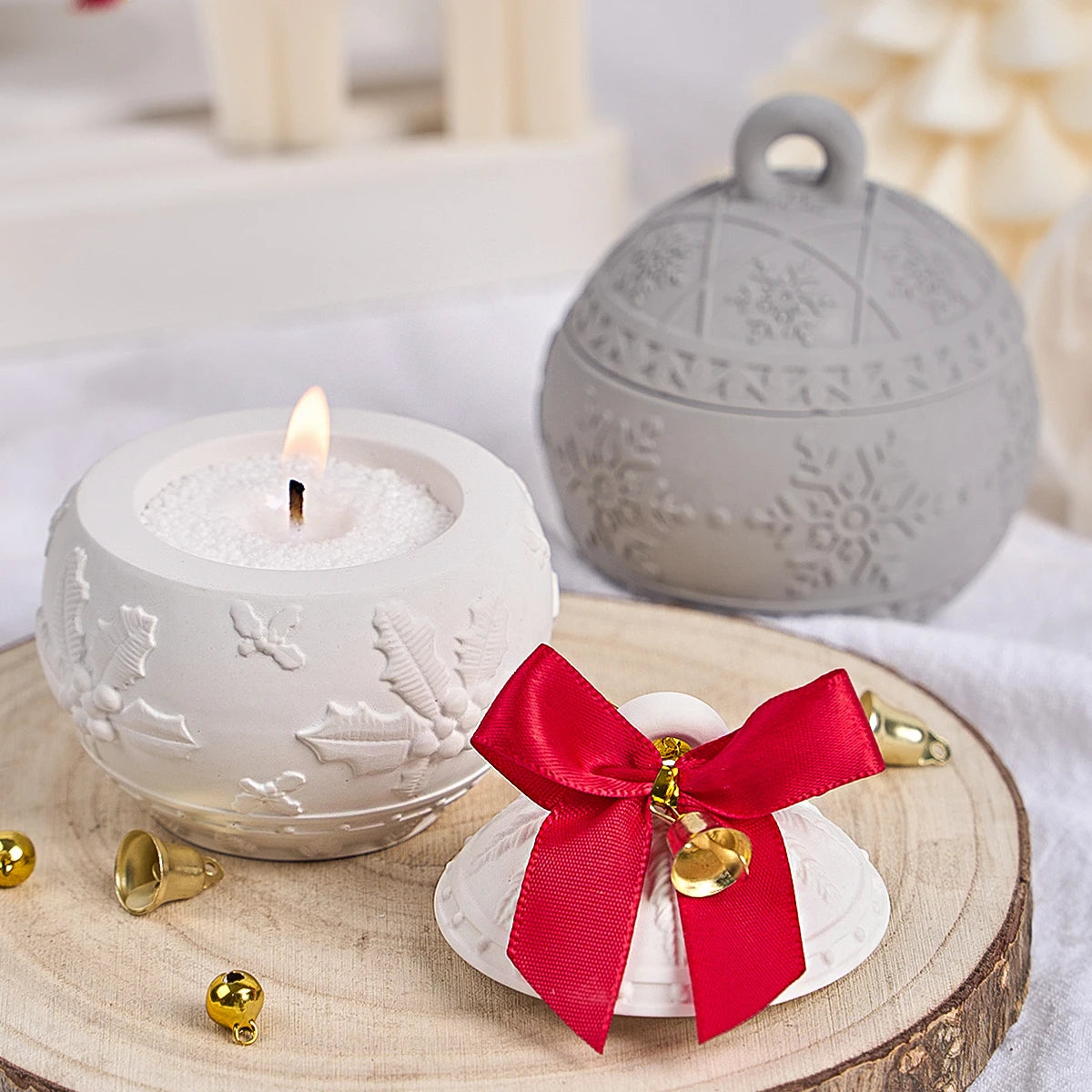 Christmas Relief Snows Berry Candle Jar Silicone Mold DIY Round Ball Storage Box Molds Plaster Resin Making Kit Xmas Crafts Deco