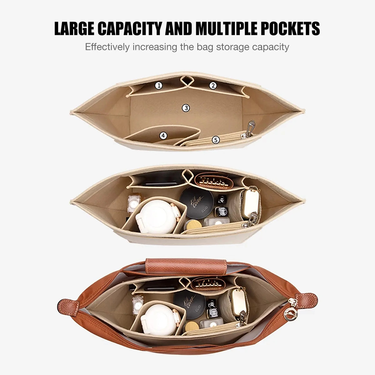 Felt Insert Bag Fits For Longchamp Handbag Liner Bag Felt Cloth Makeup