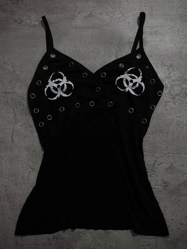 American Retro Dark Fashion Perforated Tank Top Harajuku Aesthetics Gothic Top Summer Y2K Streetwear Women's Slim versatile Vest