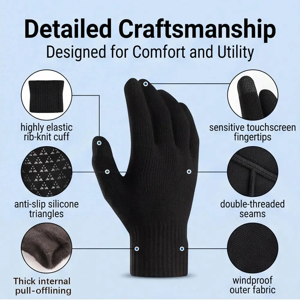 Winter Warm Touchscreen Gloves Men Women Windproof Soft Knit Cycling Gloves Anti Slip Silicone Grip For Outdoor Bicycle Driving