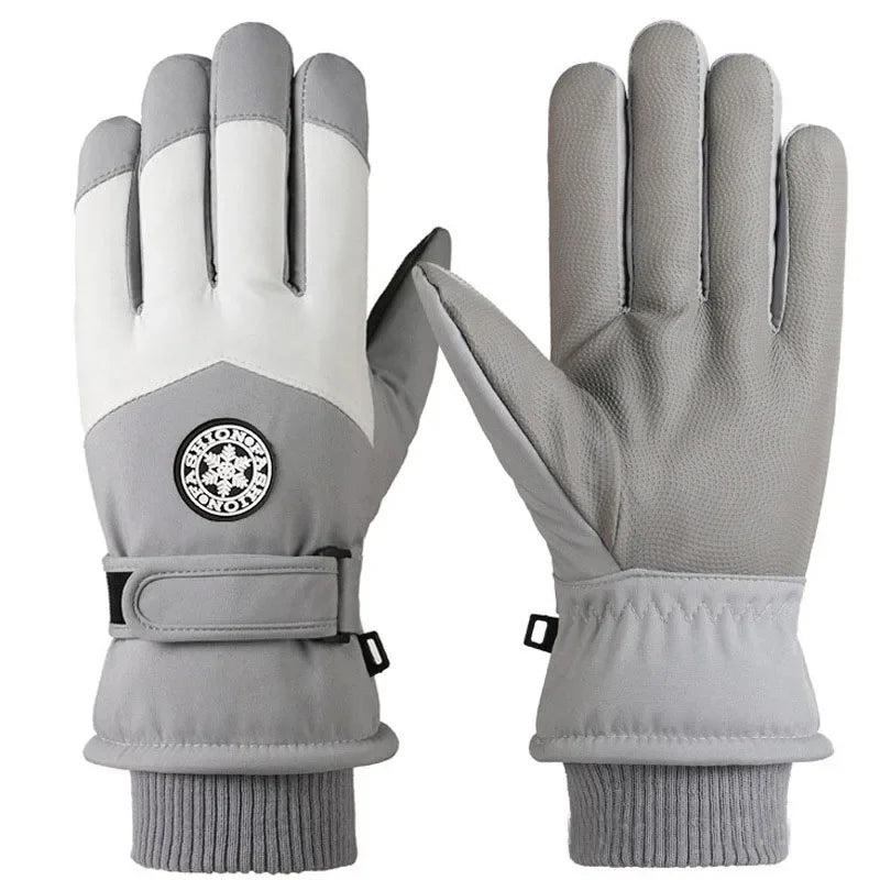 Winter Snowboard Ski Gloves PU Leather Non-slip Touch Screen Waterproof Motorcycle Cycling Fleece Warm Riding Gloves