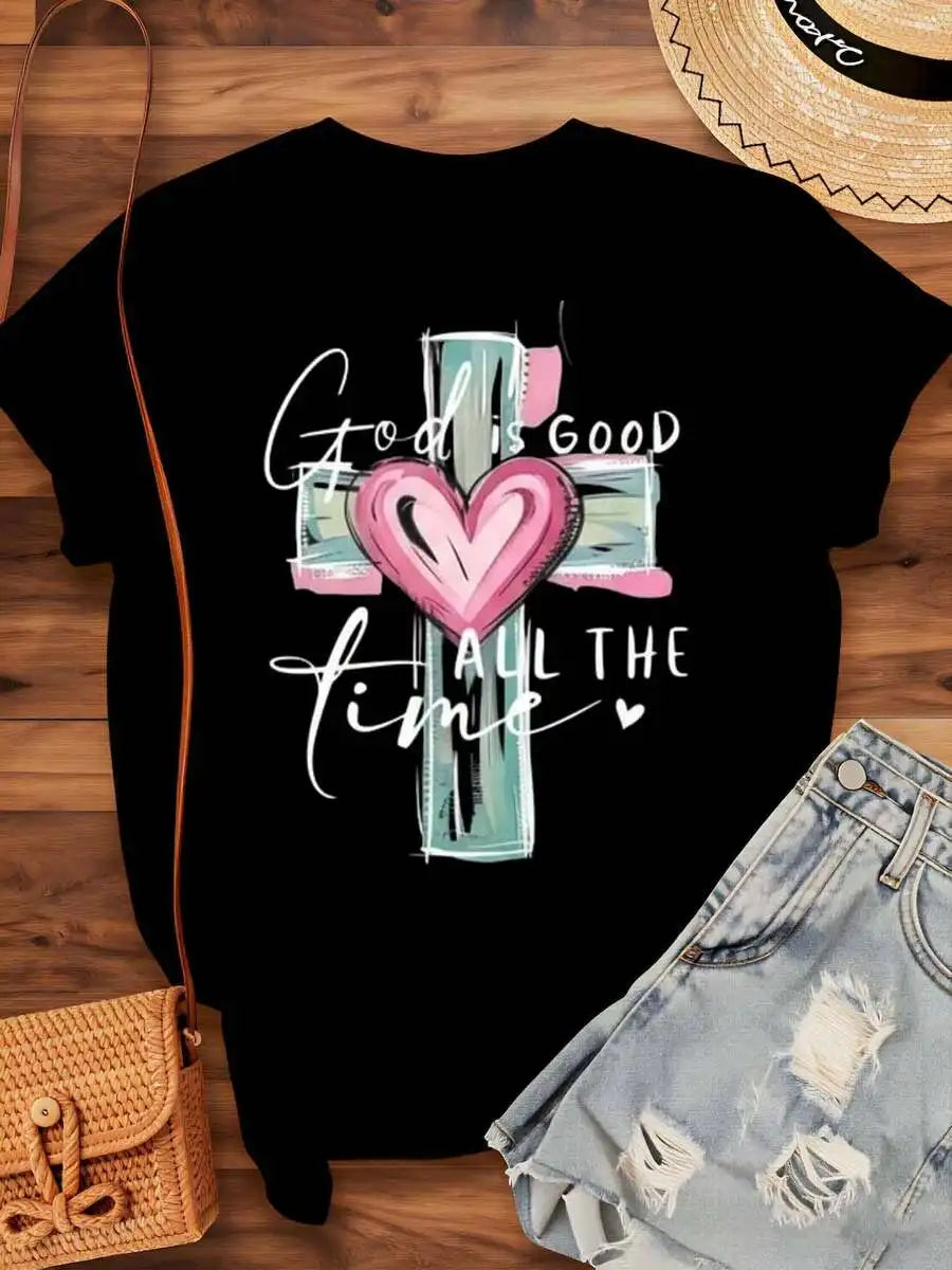 2026 Spring Summer Women Christian Faith Graphic Tee 220g Soft Cotton Crewneck Short Sleeve