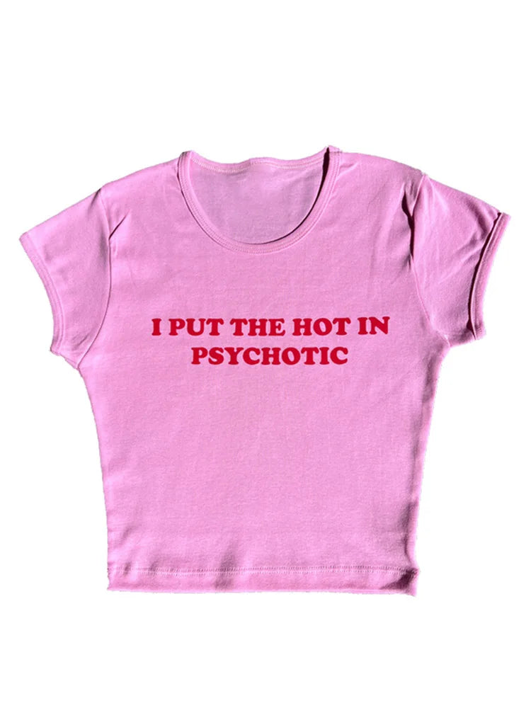 Baby Tee Cute Pink Womens Printed Aesthetic Fairy Crop Tops Y2k Clothes Punk Streetwear Sweet Emo Girls Sexy T-Shirts