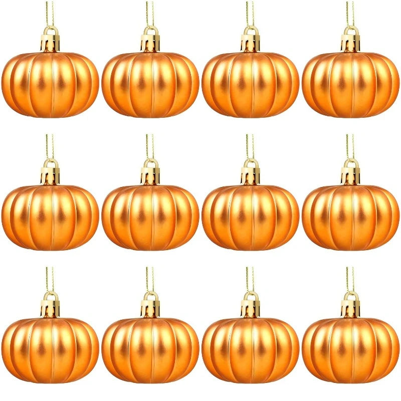 12pcs Halloween Hanging Ornaments Thanksgiving Pumpkin Ball Hanging Pendants DIY Christmas Tree Decoration Home Party Decors