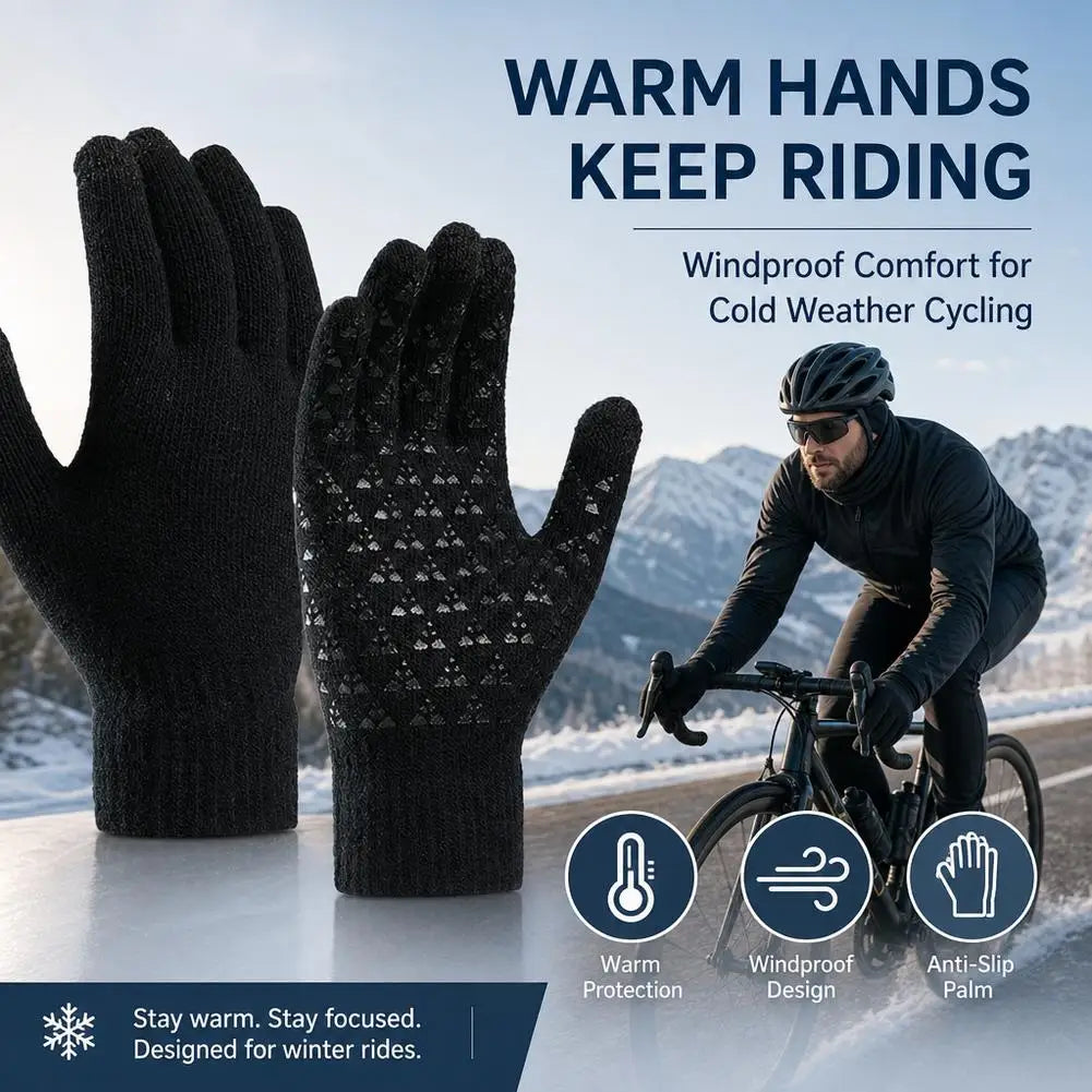Winter Warm Touchscreen Gloves Men Women Windproof Soft Knit Cycling Gloves Anti Slip Silicone Grip For Outdoor Bicycle Driving