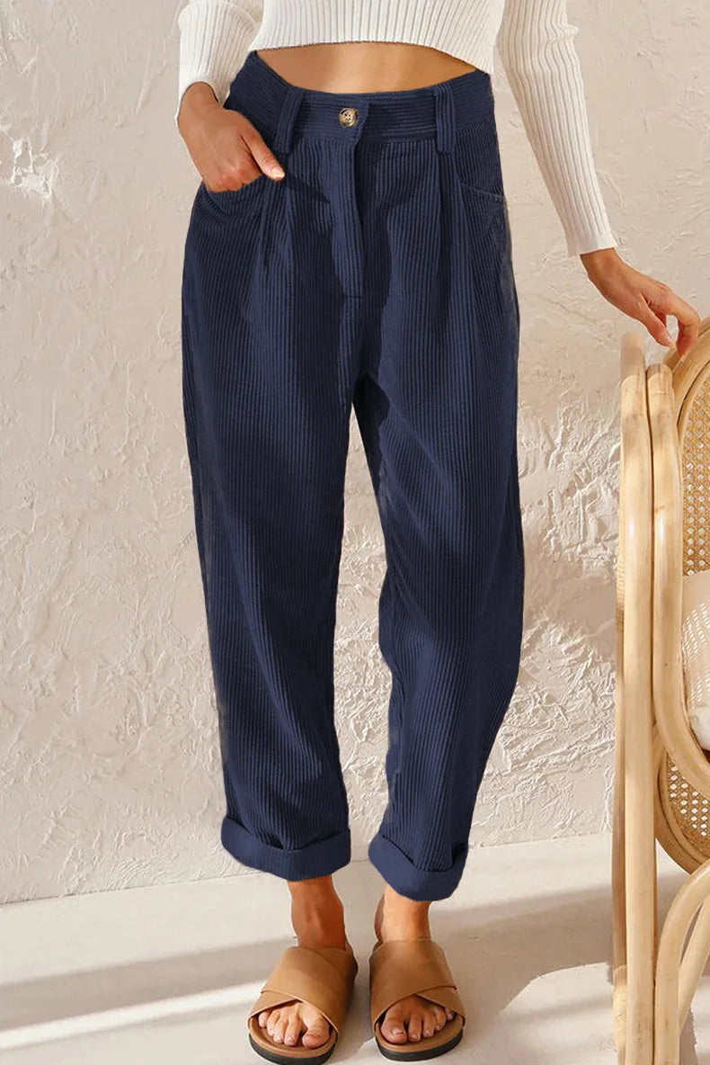Women's 2025 Fall Corduroy Pants - High Waist Relaxed Straight Leg Trousers, Solid Color Casual Lounge Pants