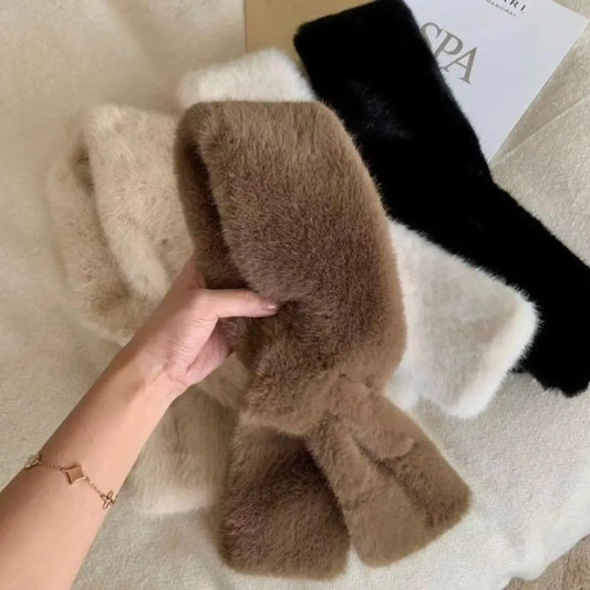 Fleece Neck Gaiter Thick Cross Scarf Warm Neck Warmer Faux Fur Scarf Fleece Lightweight Shawl Wrap Winter