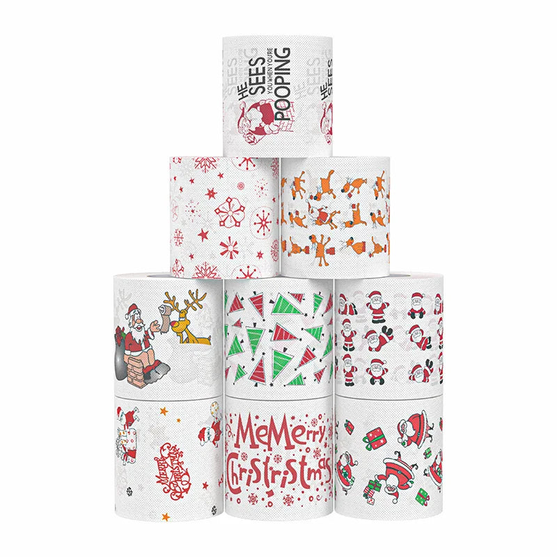 Christmas Cartoon Toilet Paper - Toilet Paper with Snowman and Christmas Tree Patterns, Suitable for Home and Party Decorations.
