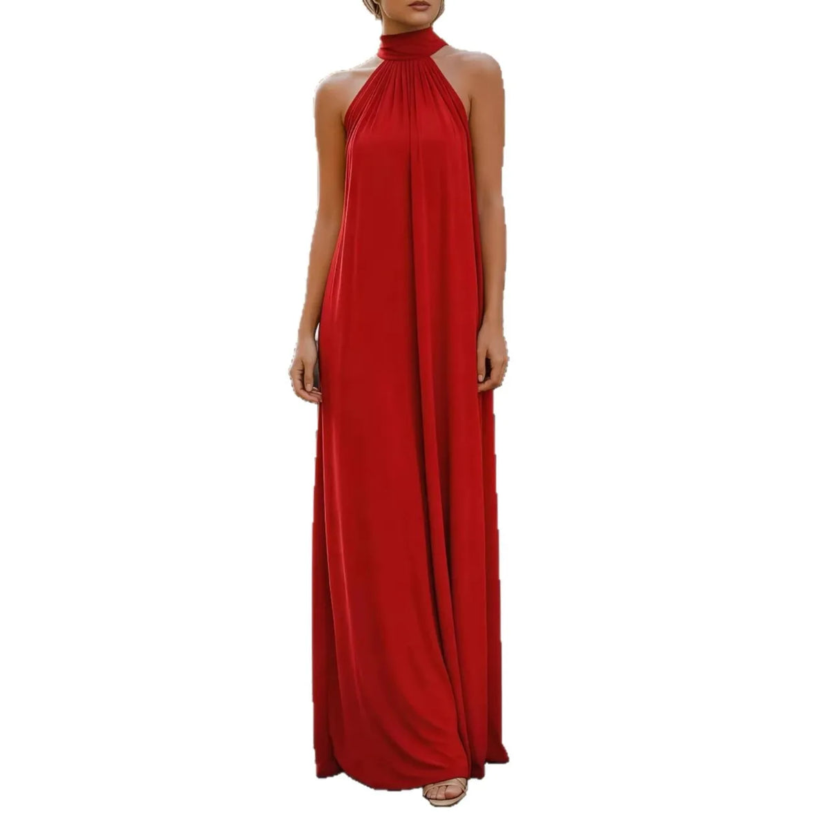 Chic Solid Color Halter Collar Floor Length Dress Female Formal Occasion Office Lady New