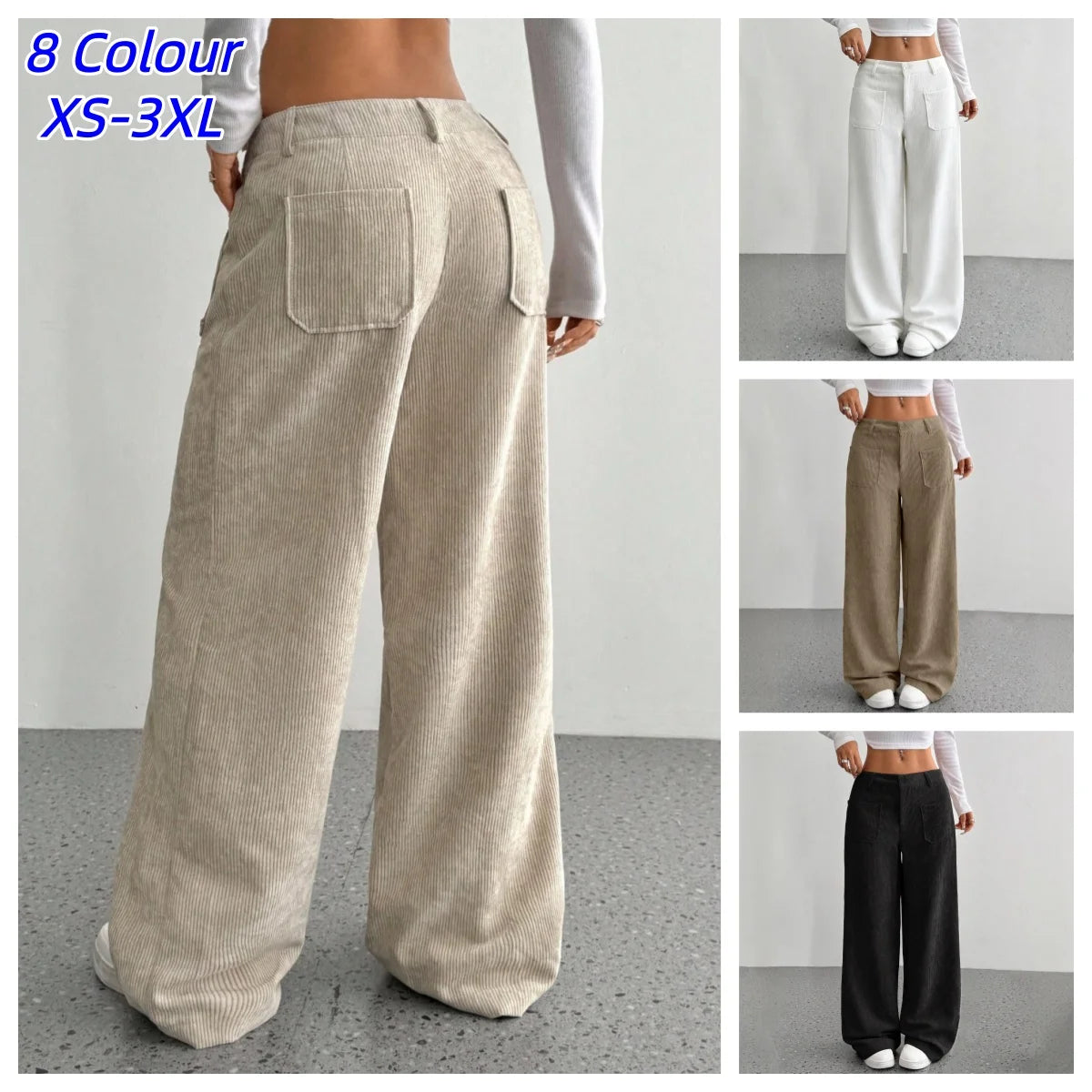Women Autumn Winter Corduroy Pant Fashion Retro New In Wide Leg Trousers Lady Casual High Waist Solid Pants Street Chic Clothes