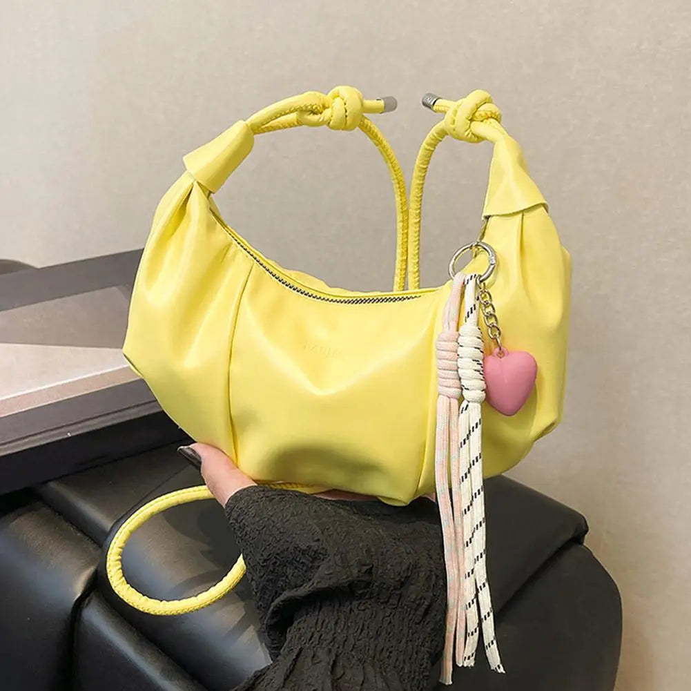 Fashion Ruched Dumpling Bag PU Leather Shoulder Underarm Bags for Women Elegant Pleated Crossbody Purse