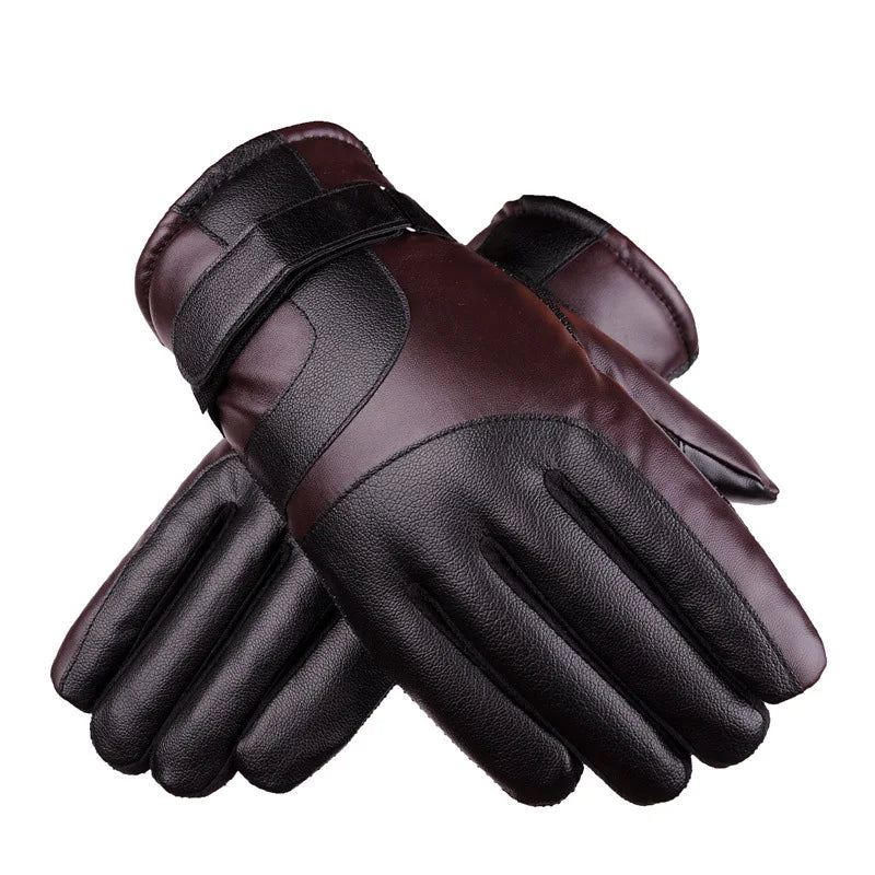 Winter New Leather Motorcycle Gloves Black Thick Velvet Cold Resistant Gloves For Cycling Motorcycle Outdoor Windproof Mittens