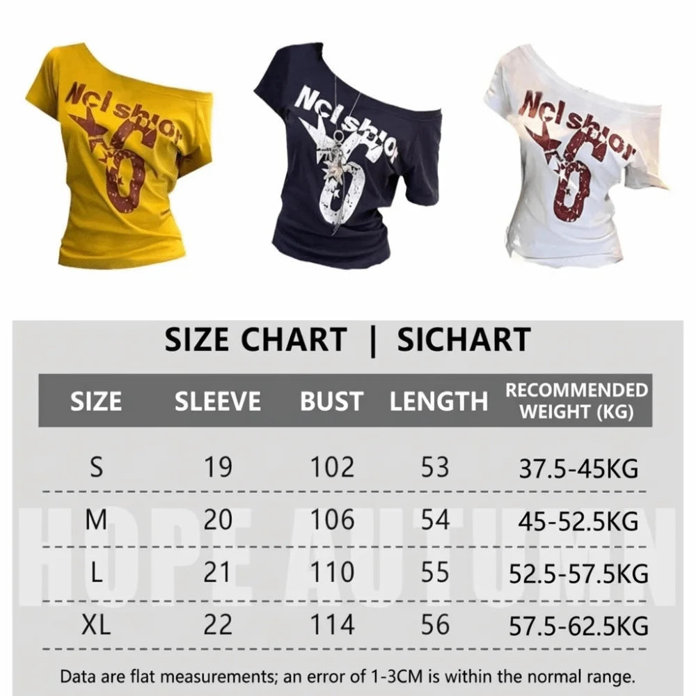 Fashion Y2k Off Shoulder Top Skew Collar Body Basic Crop Top Letter Print Basic Crop Top Vintage Style