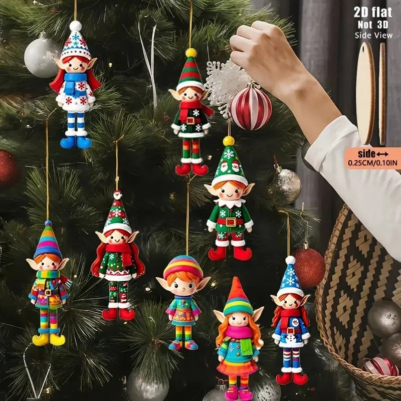 8pcs/set Christmas Wooden Pendants Girl Elf  Xmas Tree Hanging Oranment 2026 Noel Navidad Decorations for Home New Year Gifts