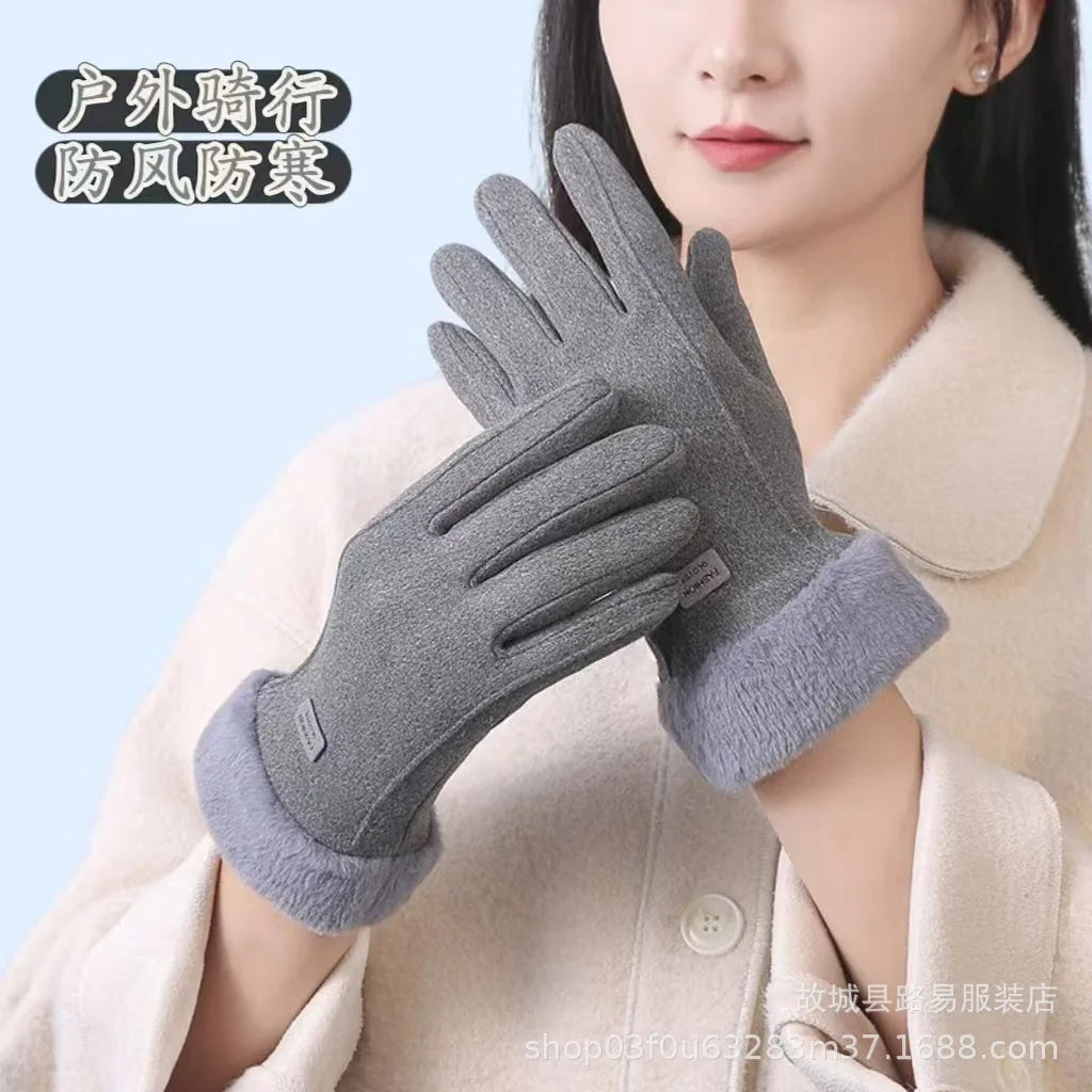 Gloves for Women, Winter Outdoor Cycling, Anti Cold Cotton, Cashmere, Fleece, Bicycle Insulation Gloves