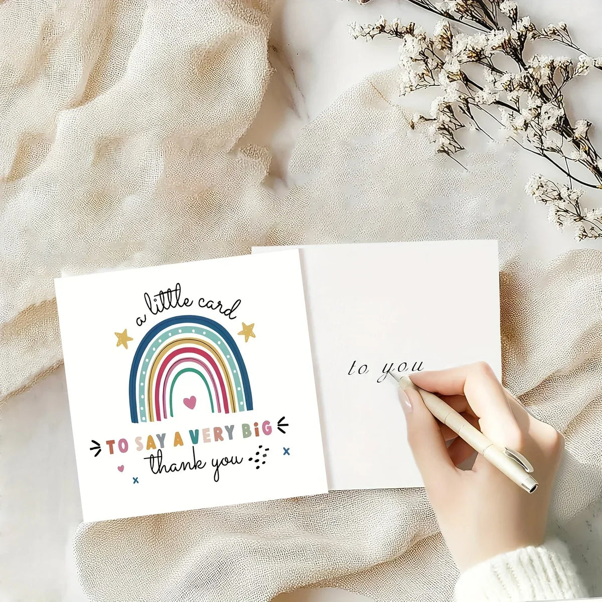 Whimsical Thank You Card with Colorful Rainbow & Stars Premium Card for Teachers, Doctors, Graduates, Coworkers - Thanksgiving,