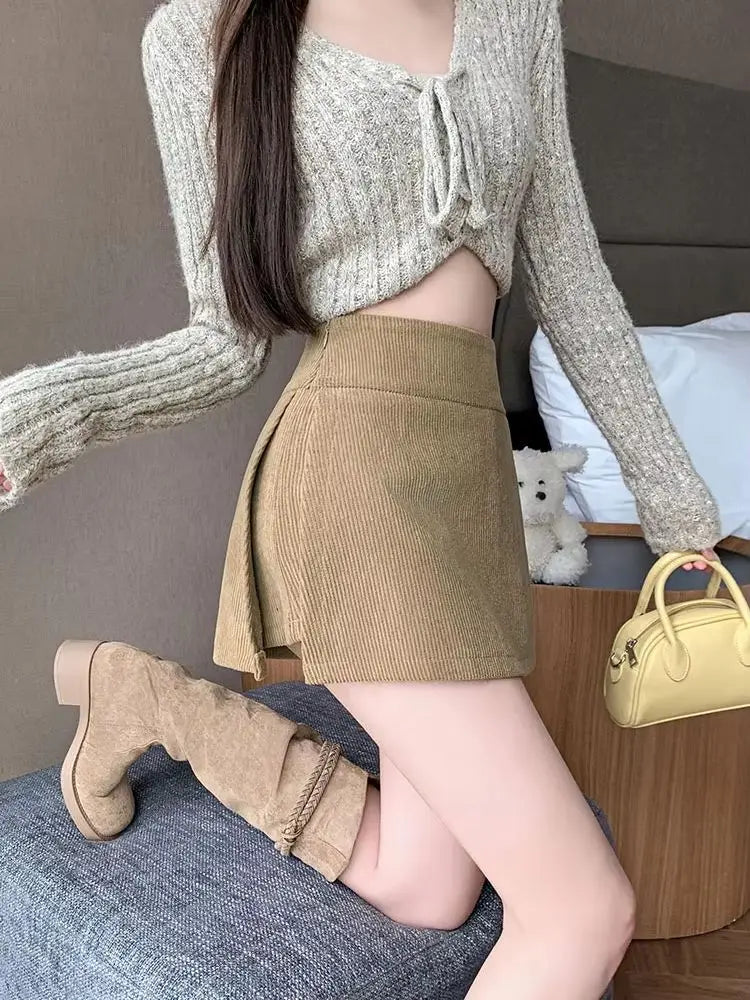 Women's Corduroy Boot Skirt, Hot Girl Autumn Winter High Waist A-Line Skort, Petite Short Mini Skirt Y2K Streetwear Fashion 2026