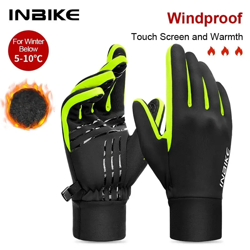 INBIKE Winter Fleece Cycling Gloves Warm Biking Glove for Riding for Men Women Bicycle Gloves Waterproof Touchscreen Accessori