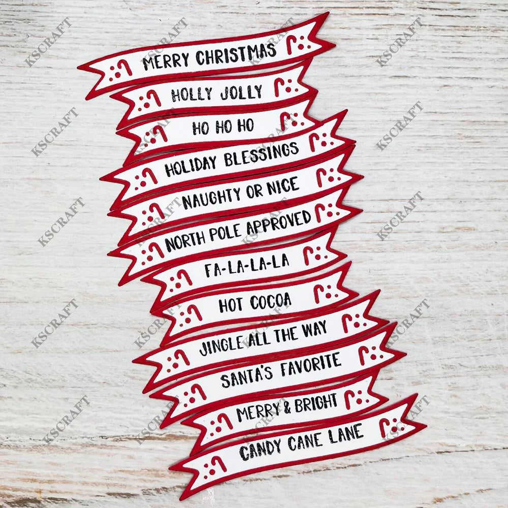 KSCRAFT Christmas Sentiment Strips Cutting Dies Stencils for DIY Scrapbooking Decorative Embossing DIY Paper Cards