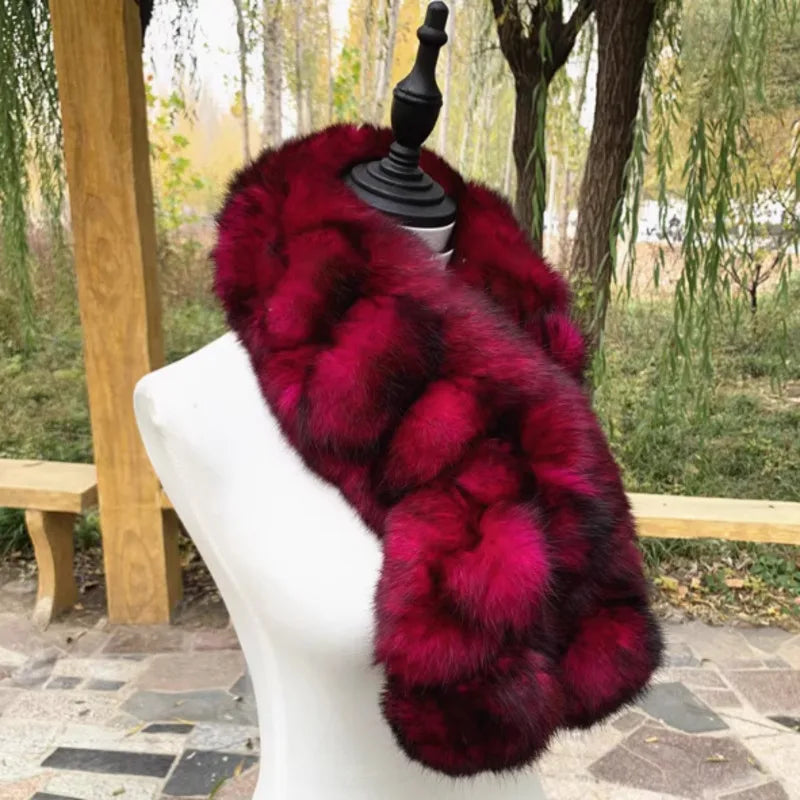 Real Rabbit Fur Scarf Winter Neck Warmer Knitted Furry Fur Collar Ladies Luxury Thick Fur Scarves Plush Real Fur Shawls Solid