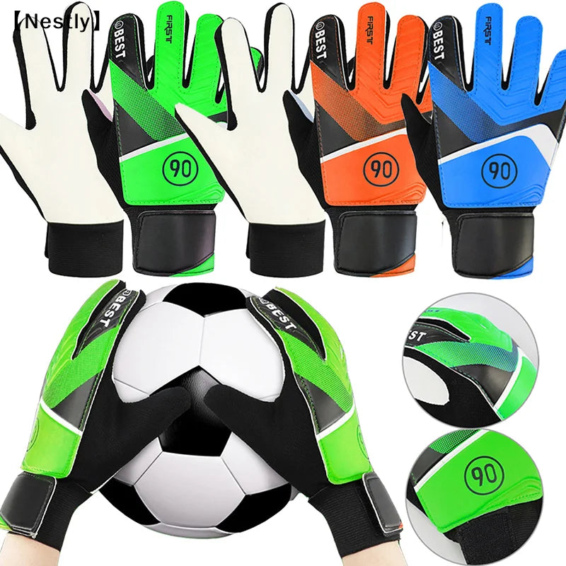 1 Pair Children Soccer Goalkeeper Gloves Anti-Collision Latex PU Goalkeeper Hand Protection Gloves Football Accessories〔Nest〕