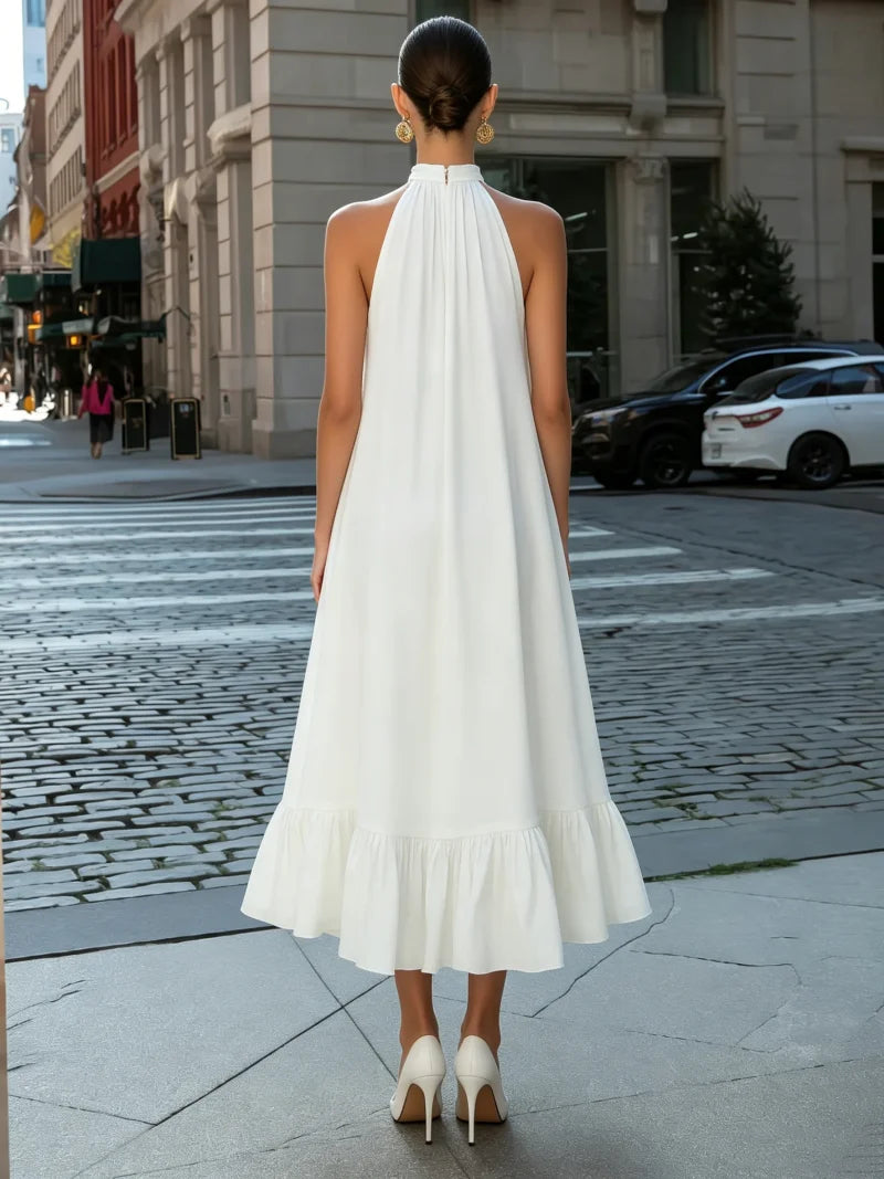 Trendy Black Backless Halter Neck A-Line Dress Autumn Winter Party Club Wear Fashion Top