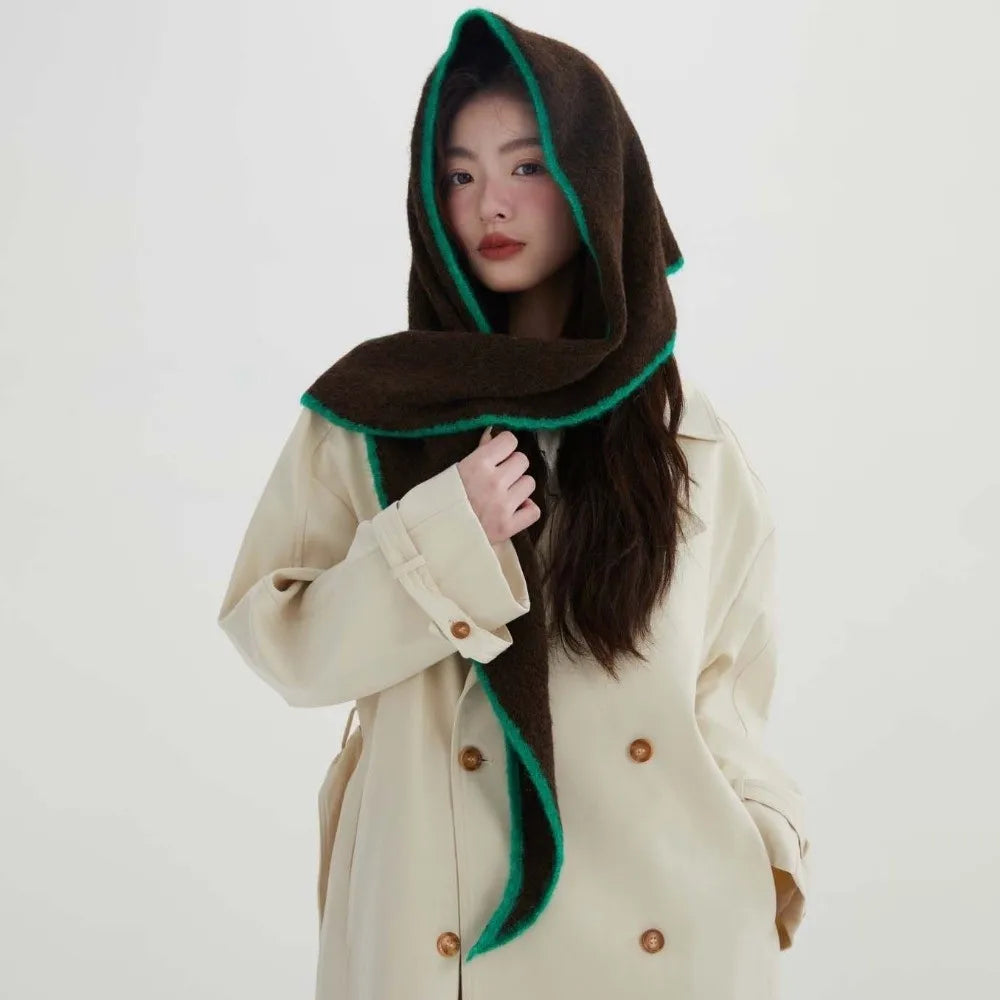 Neck Warmer Premium Triangle Scarf Soft Texture Thick Warm Knit Shawl Edged Trim Solid Color Winter Scarf Chilly Days