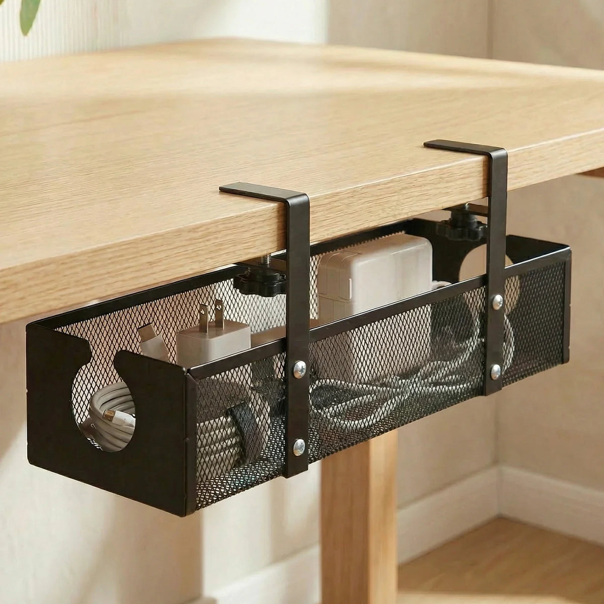 Under Desk Cable Management Tray Carbon Steel No Drilling with Clamp Desk Wire Organizers Table Cord Management Storage Tray