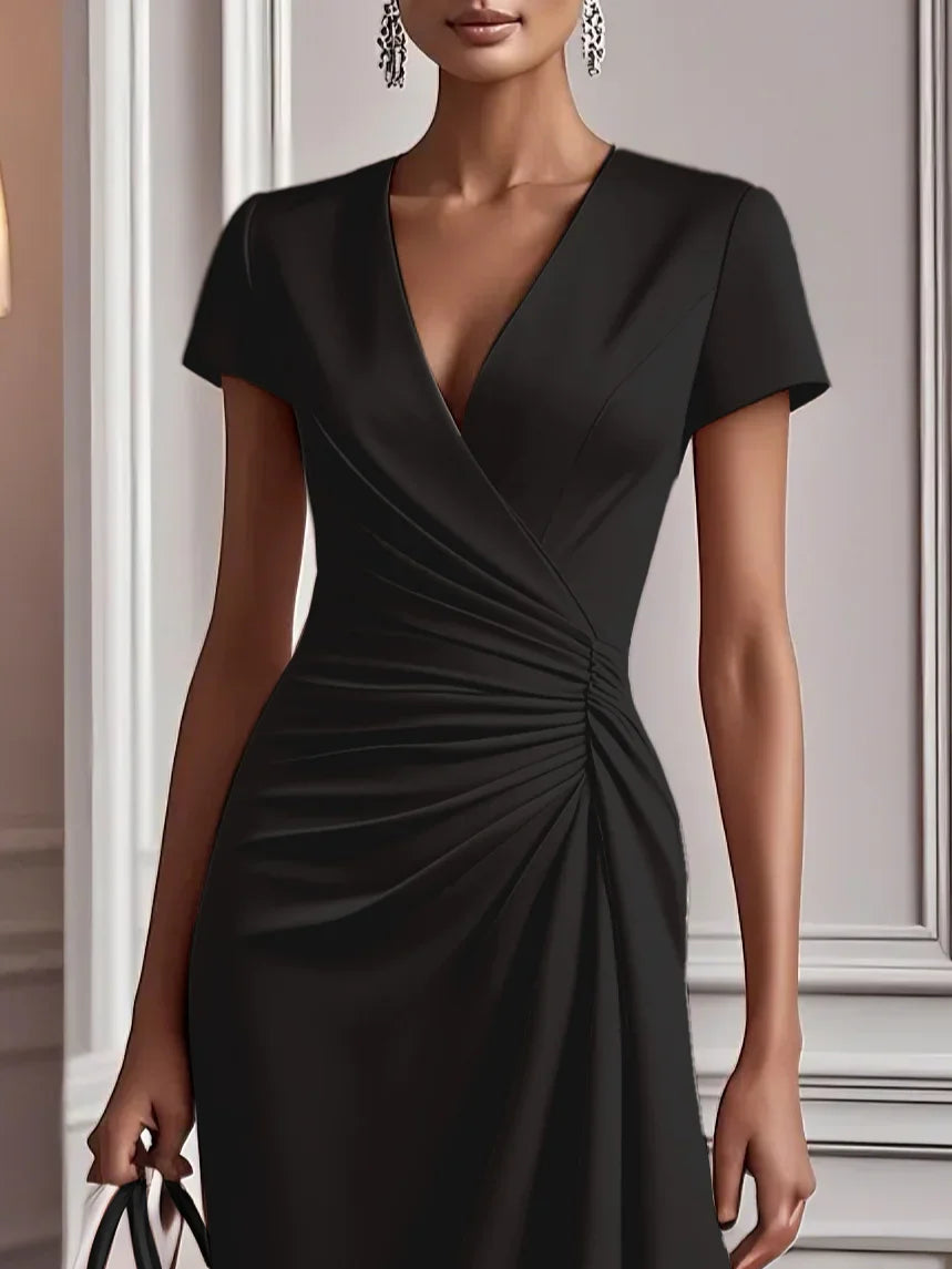 Satin Ruched Wrap Dress