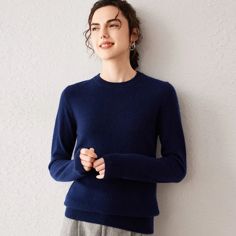 Women's 100% Pure Cashmere Sweater 2026 Fall Winter Crew Neck Long Sleeve Warm Soft Knitted Pullover New Knit Tops Women Clothes