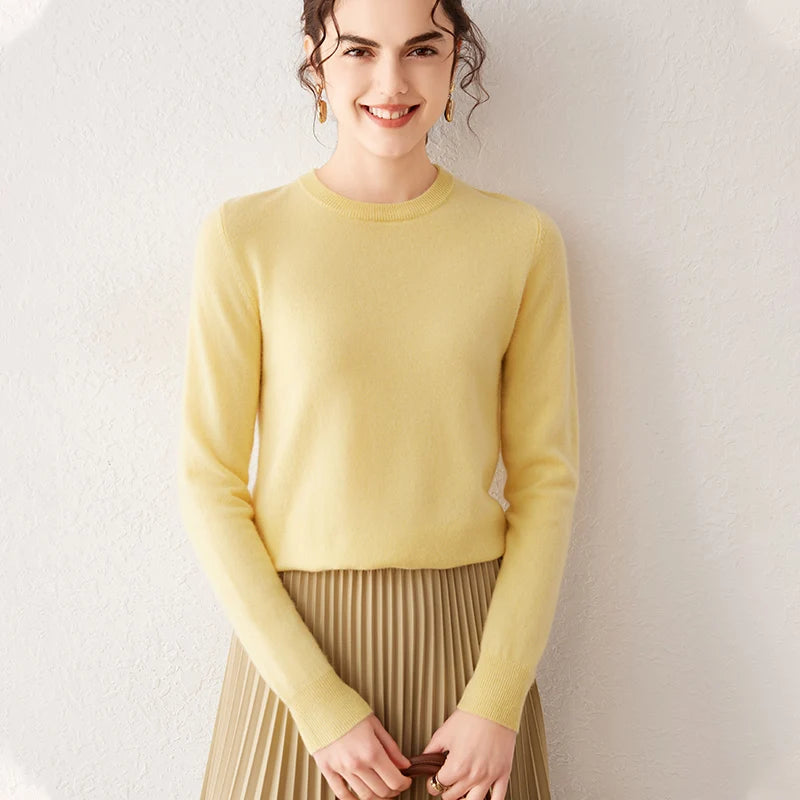 Women's 100% Pure Cashmere Sweater 2026 Fall Winter Crew Neck Long Sleeve Warm Soft Knitted Pullover New Knit Tops Women Clothes