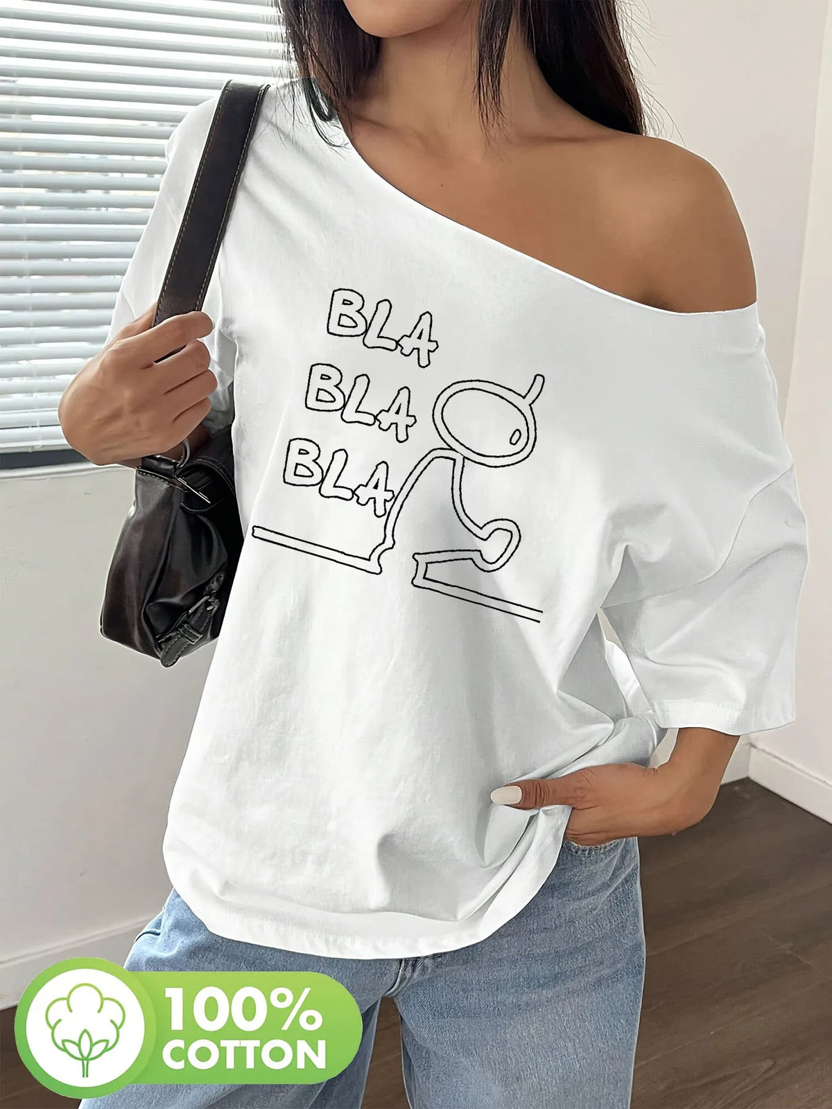 Y-BLA Plus Size 100% Pure Cotton Shoulder Loose Y2K T-shirt, Oversized Women's Top, Summer Off Shoulder Top