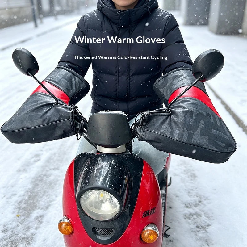 Winter Motorcycle Handlebar Gloves Waterproof Windproof Warm PU Leather Hand Snowmobile E-Bike Motorbike Thermal Thickened Glove