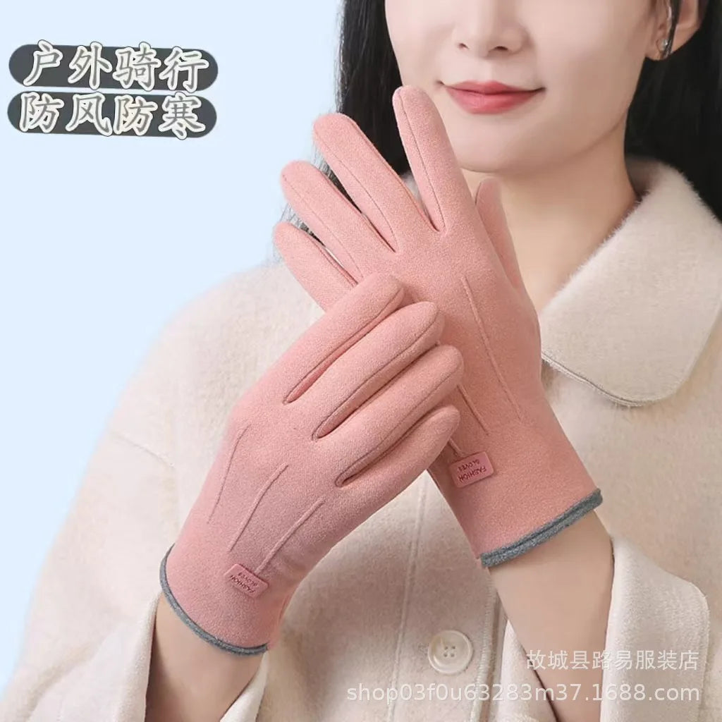 Gloves for Women, Winter Outdoor Cycling, Anti Cold Cotton, Cashmere, Fleece, Bicycle Insulation Gloves