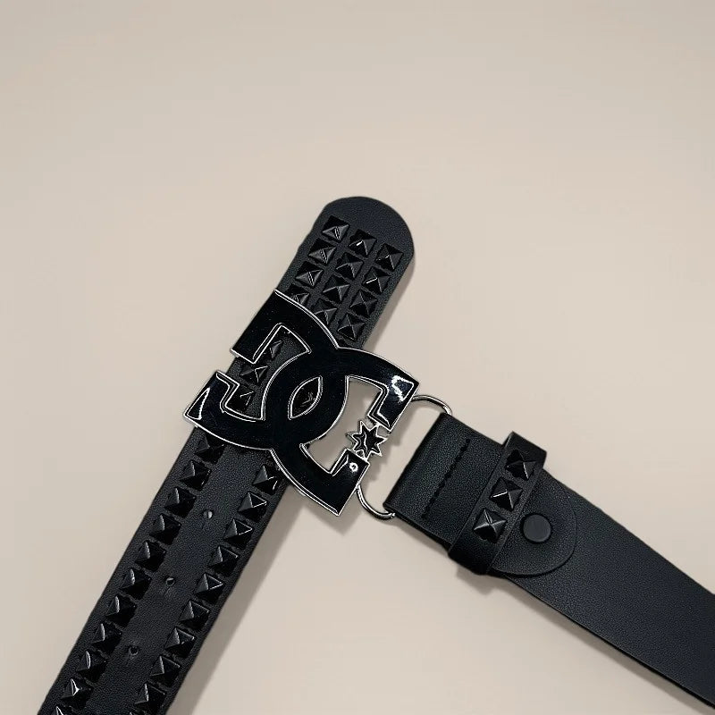 Y2K Rivet Waist Belt for Men Women Streetwear Jeans Accessories Black Pyramid Studded Belt, Punk Rock Belt