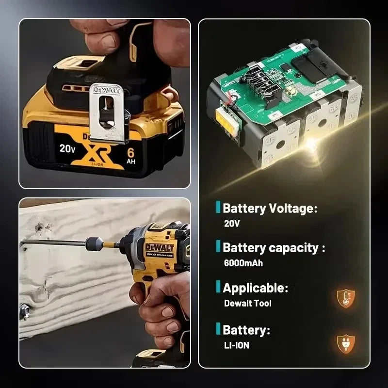 100% Genuine Dewalt 20V 6AH Battery, Rechargeable Lithium Ion Battery, Dewalt DCB200DCBL722/DCL050/DCF850Power Tool Replacement
