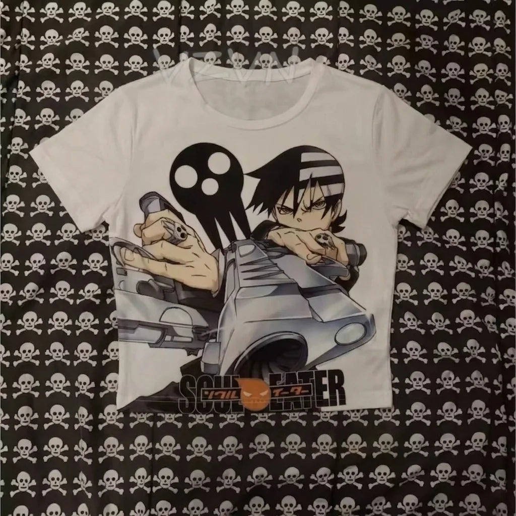 Y2k Tees Tops Aesthetic Streetwear Graphic Crop Tops Gothic Punk Printing Slim Baby Tees Cool Girls Fairy Print Women Clothing