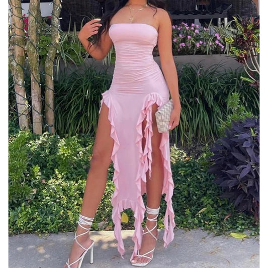 Strapless Backless Mini Dress with High Slit