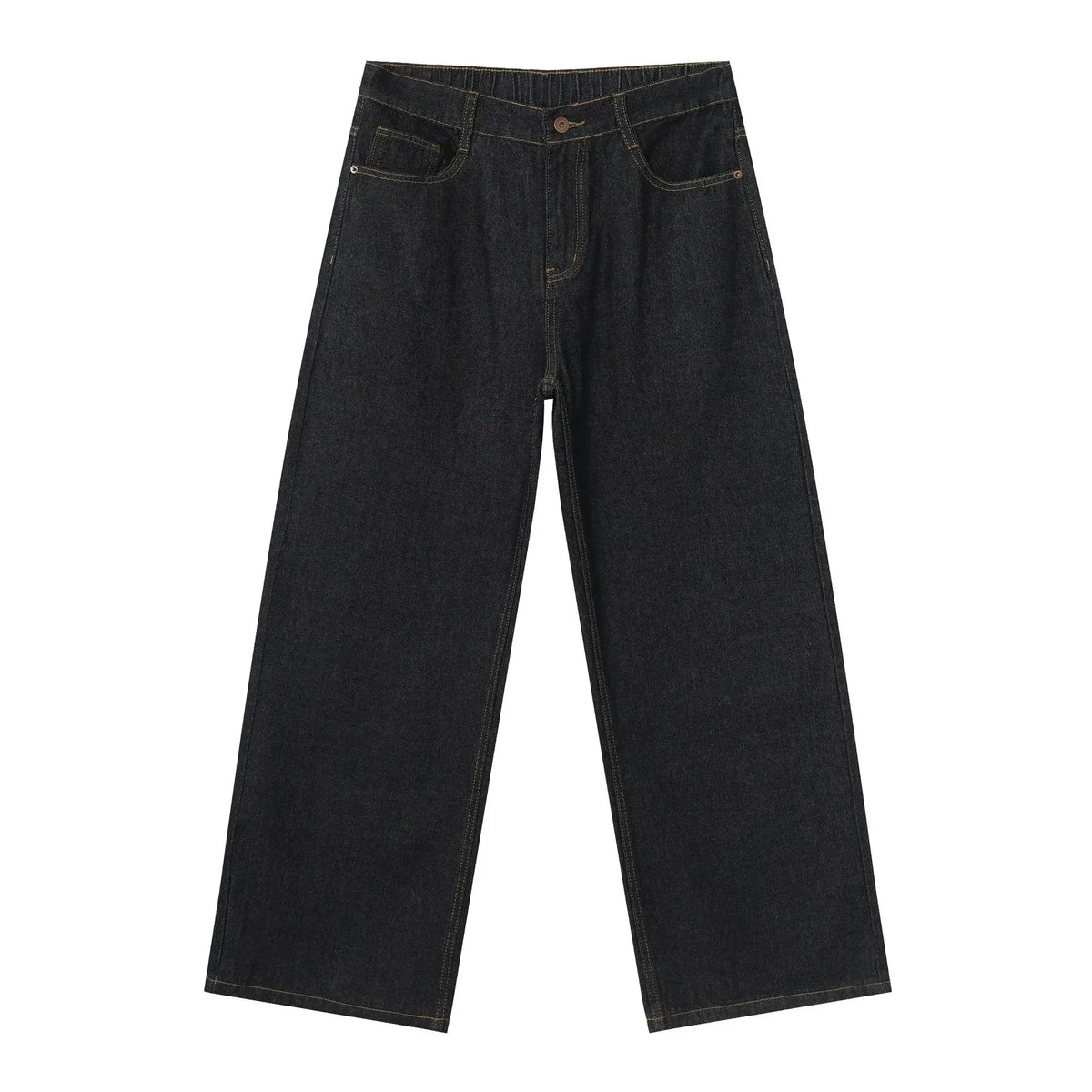 Semi-elastic Waist Loose Straight Primary Color Denim Trousers