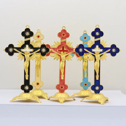 Church Relics Figurines Crucifix Jesus Christ On The Stand Cross Wall Crucifix Antique Home Chapel Decoration Prayer Crosses