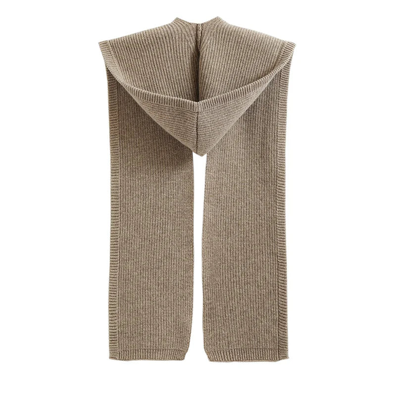100%Wool Knitted Scarf Shawl For Women Winter Soft Warm Fashion Hooded Fake Collar Solid Multifunctional Neck Warmer Scarves
