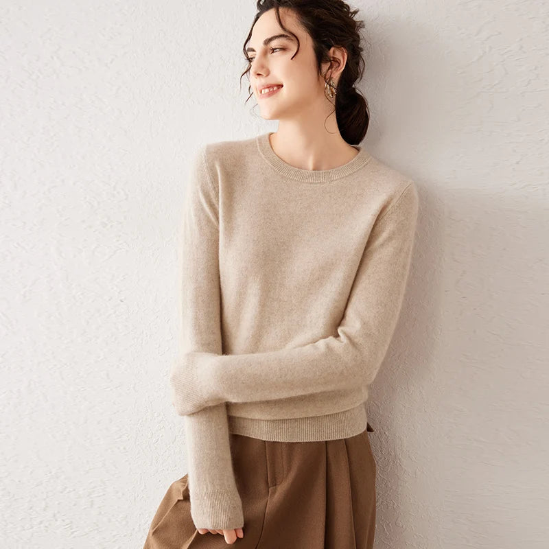 Women's 100% Pure Cashmere Sweater 2026 Fall Winter Crew Neck Long Sleeve Warm Soft Knitted Pullover New Knit Tops Women Clothes