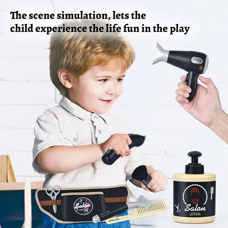 Kids Toys Barber Role Pretend Play for Boys Beauty Fashion Electric Hairdressing Cosmetics Tools Set Hair Salon Shaving Sets Toy