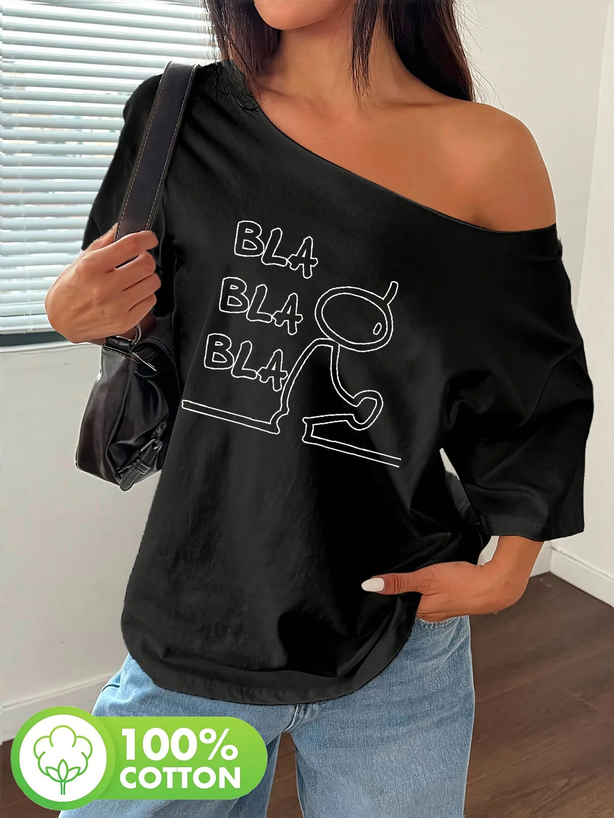 Y-BLA Plus Size 100% Pure Cotton Shoulder Loose Y2K T-shirt, Oversized Women's Top, Summer Off Shoulder Top